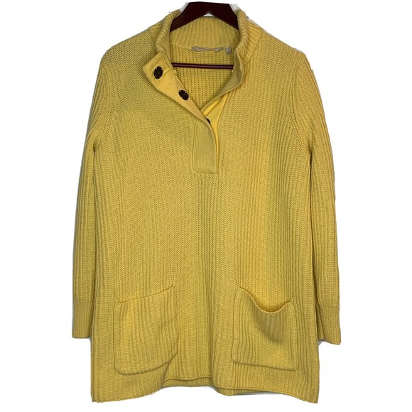 Soft Surroundings LARGE Top Highland Sweater Yellow Chunky Knit Sweater Pockets - Picture 1 of 7